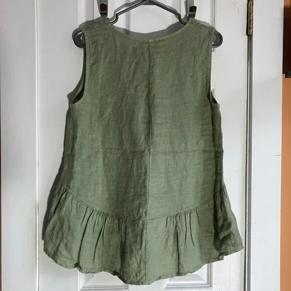 Francesca Bettini 100% Linen sleeveles top/ Green. Size small - Picture 8 of 9